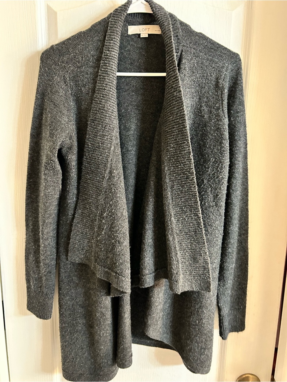 Cozy LOFT Charcoal Grey Open Drape Cozy Knit Cardigan - petite medium